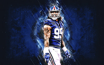 Leonard Williams, New York Giants, NFL, American football, grunge art, blue stone background, National Football League HD wallpaper