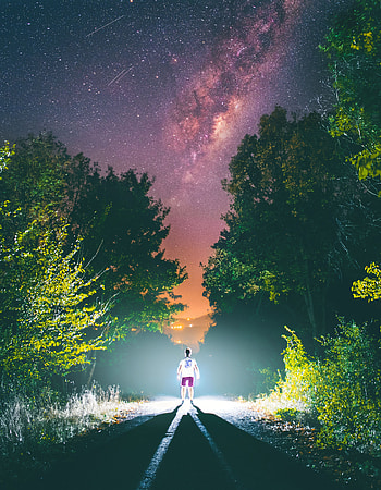 Night, Shine, Light, Silhouette, Miscellanea, Miscellaneous, Road, Human, Person HD phone wallpaper