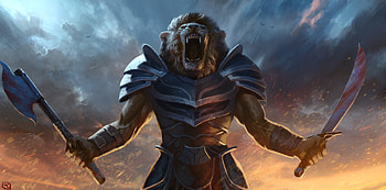 Battle, cry lion, artwork, warrior, fantasy HD wallpaper