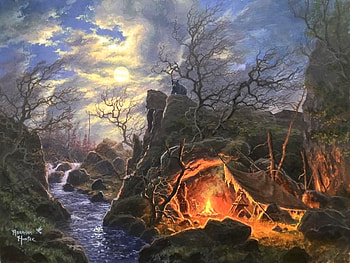 Hideout Camping, attractions in dreams, forests, paintings, camping, streams, love four seasons, bear, nature, campfire, mountains, rivers, moons HD wallpaper