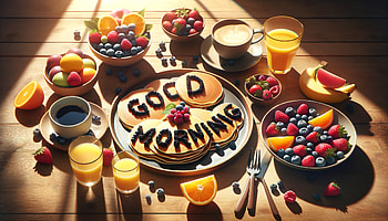 H1: Good Morning Pancake Breakfast, good morning, breakfast, pancake, fruit, morning HD wallpaper