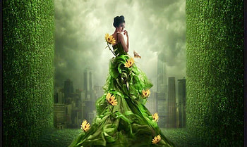 Woman in Green, lady, Misty, green, Woman, lovely, enchanting HD wallpaper