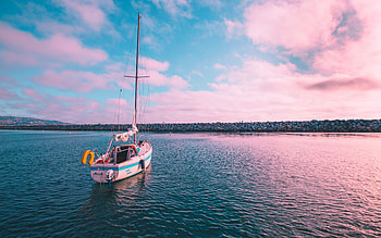 Nature, Sunset, Pink, Horizon, Boat, California HD wallpaper