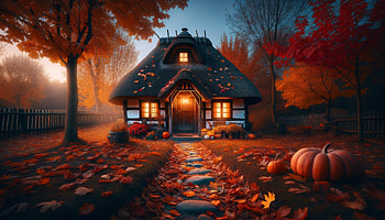 Autumn Cottage - Enchanting Fall Season Background, Cozy, Autumn, cottage, pumpkin, fall foliage HD wallpaper