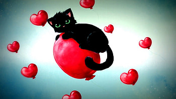 ☻❤☻, space, balloons, heart, red HD wallpaper