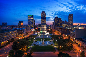 Indianapolis Skyline, Park aerial view, Dusk skyline, City at twilight HD wallpaper