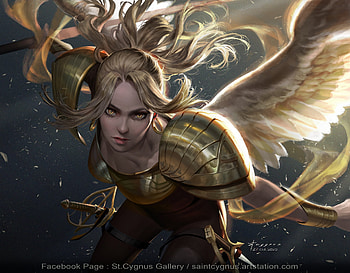 Angel, st cygnus, golden, view from the top, wings, fantasy, luminos, girl HD wallpaper