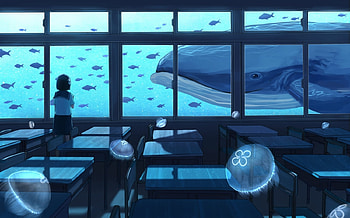 Into the blue, blue, whale, gensuke, jellyfish, girl, anime, class, school, luminos, water, manga HD wallpaper