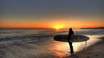Girl Surfing, Sunset Beach Vibes HD wallpaper