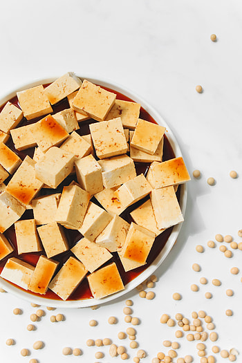 Soy sauce, Tofu close-up, Vegetarian dish, stock HD phone wallpaper