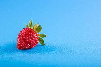 Strawberry, Minimalism, Berry, Blue Background HD wallpaper