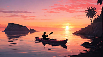 Sunset Sea, kayak, sunset, sea, ocean, evening HD wallpaper