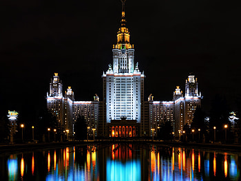 Building, Russia, Moscow State University, , Moscow, Night, Reflection, Cities HD wallpaper