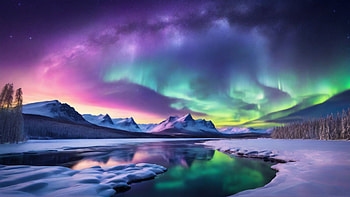 Northern Lights, snow, aurora borealis, lake, mountain, light, Snowy Mountain HD wallpaper