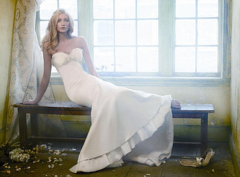 Ivory Dress, model, wedding, blonde, ivory, strapless, dress, silk HD wallpaper