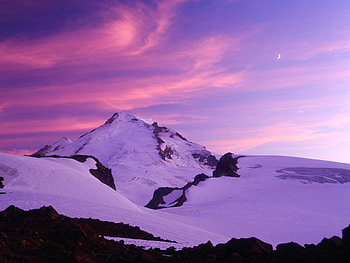 Nature, Sky, Mountains, Pink, Moon, Evening, Washington HD wallpaper