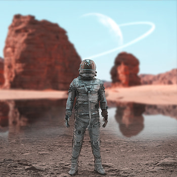 Lost in other world, sky, astronaut, saturn, art, fantasy, planet, stars, space HD phone wallpaper