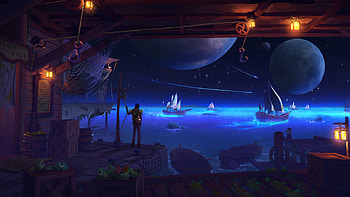 Colorful Fantasy Boat Planet Lights Fantasy HD wallpaper
