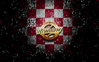 Kiwoom Heroes, glitter logo, KBO, purple white checkered background, baseball, South Korean baseball team, Kiwoom Heroes logo, mosaic art HD wallpaper