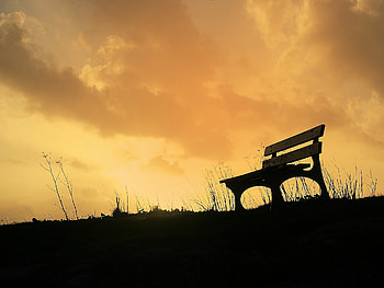 Grass, Sky, Miscellanea, Miscellaneous, Bench HD wallpaper