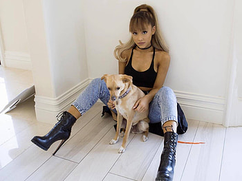 Ariana Grande, dog, model, hot, , singer, beautiful, actress, jeans, Ariana, Grande, 2017, boots HD wallpaper