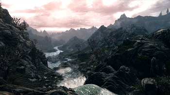 Skyrim, sky, mountains, water, scenic HD wallpaper