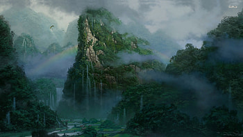 Misty alien jungle HD wallpaper