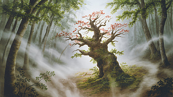 Misty Forest: Ancient Oak in, tree HD wallpaper