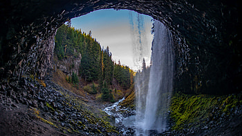 Waterfall Arch Water Splash Stones Rocks Green Trees Forest Background Nature HD wallpaper