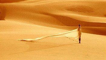 Across desert, sahara, wind, model, alone, veil, desert, lonely, female HD wallpaper