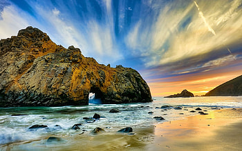 Colorful Sky, Rocks, Sea, Coast, Sky, Clouds HD wallpaper