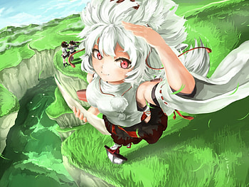 momiji, green lands, anime, pretty eyes, touhou, cute, short hair, red eyes HD wallpaper