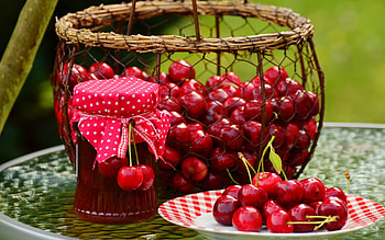 Cherries, summer, gem, red, cherry, fruit, jam, cirese, vara HD wallpaper