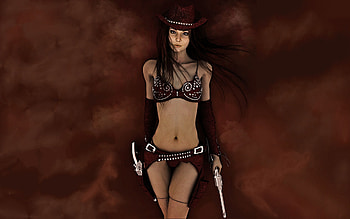 Cowgirl Angel.., style, cowgirl, fun, art, brunettes, Anime, NRA, fashion, girls, pistols, 3D, women, models, western, holsters, female HD wallpaper