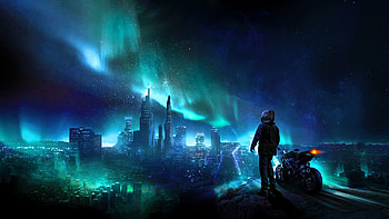 Art, Night, Motorcycles, Starry Sky, Motorcyclist HD wallpaper