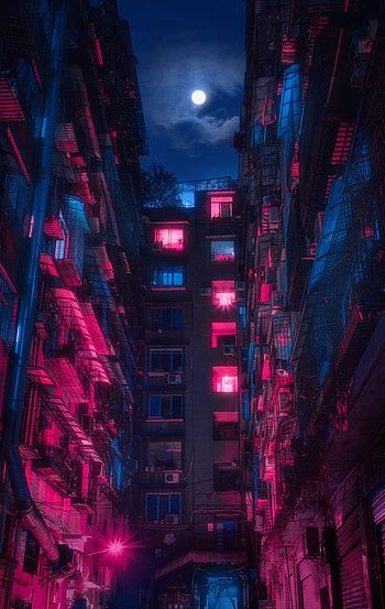 Night, Architecture, Building, Dark, Shine, Light, Neon HD phone wallpaper