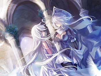 Twins Queens, anime, white hair, twins, girls, queen HD wallpaper