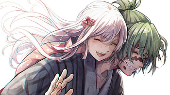 Daki Gyutaro White Background Demon Slayer Kimetsu no Yaiba HD wallpaper