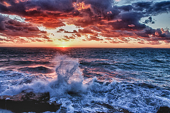 Nature, Sunset, Sea, Twilight, Spray, Dusk, Colors, Color, Evening, Shadows, Wave HD wallpaper