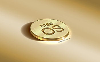 macOS gold logo, macOS 3D emblem, gold background, macOS 3D logo, macOS, gold 3D art, macOS logo, macOS metal 3D logo HD wallpaper