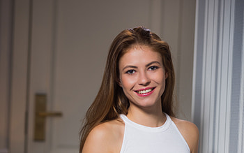 Live With A Smile, cute, model, Jenna Kseniya, brunette HD wallpaper