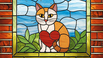 Charming Cat Stained Glass: Ultra, cat, stained glass, heart, artistic, orange (Color) HD wallpaper