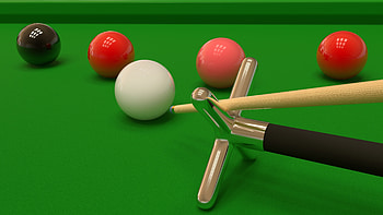 Snooker balls, Cue on table, 3D render HD wallpaper