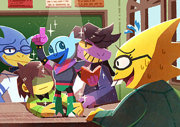 Deltarune & Undertale Legends: Alphys, Kris, Susie, Berdly Ultra, Alphys (Undertale), Berdly (deltarune), Susie (deltarune), Kris (deltarune), video game, deltarune HD wallpaper