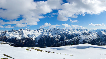 Glacier, landscape, mountain range, white clouds HD wallpaper