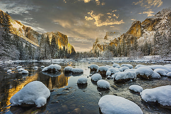 Lake Stones Snow Scenery , lake, snow, nature HD wallpaper