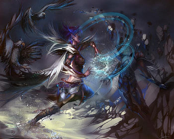 Magic Battle, Earth, Air, Hawk, Sorceress, Wizard, Magic HD wallpaper