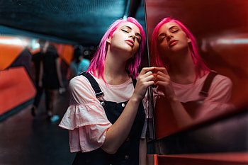 Pink Hair Girl Eyes Closed , girls, model, pink HD wallpaper