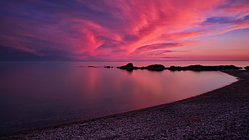 Coast Sea Pebbles Rocks On Ocean Under Blue Sky Silhouette Background Nature HD wallpaper