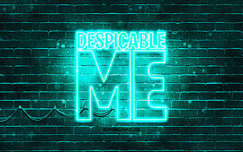 Despicable Me turquoise logo, , turquoise brickwall, Despicable Me logo, minions, Despicable Me neon logo, Despicable Me HD wallpaper